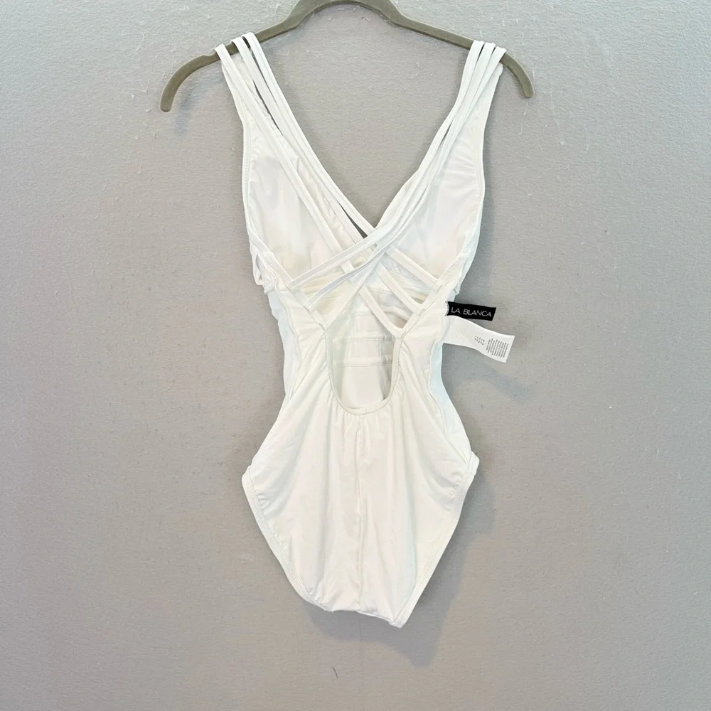 La Blanca - NWT women’s cross Back‎  one piece swimsuit V-neck  Island Goddess 4